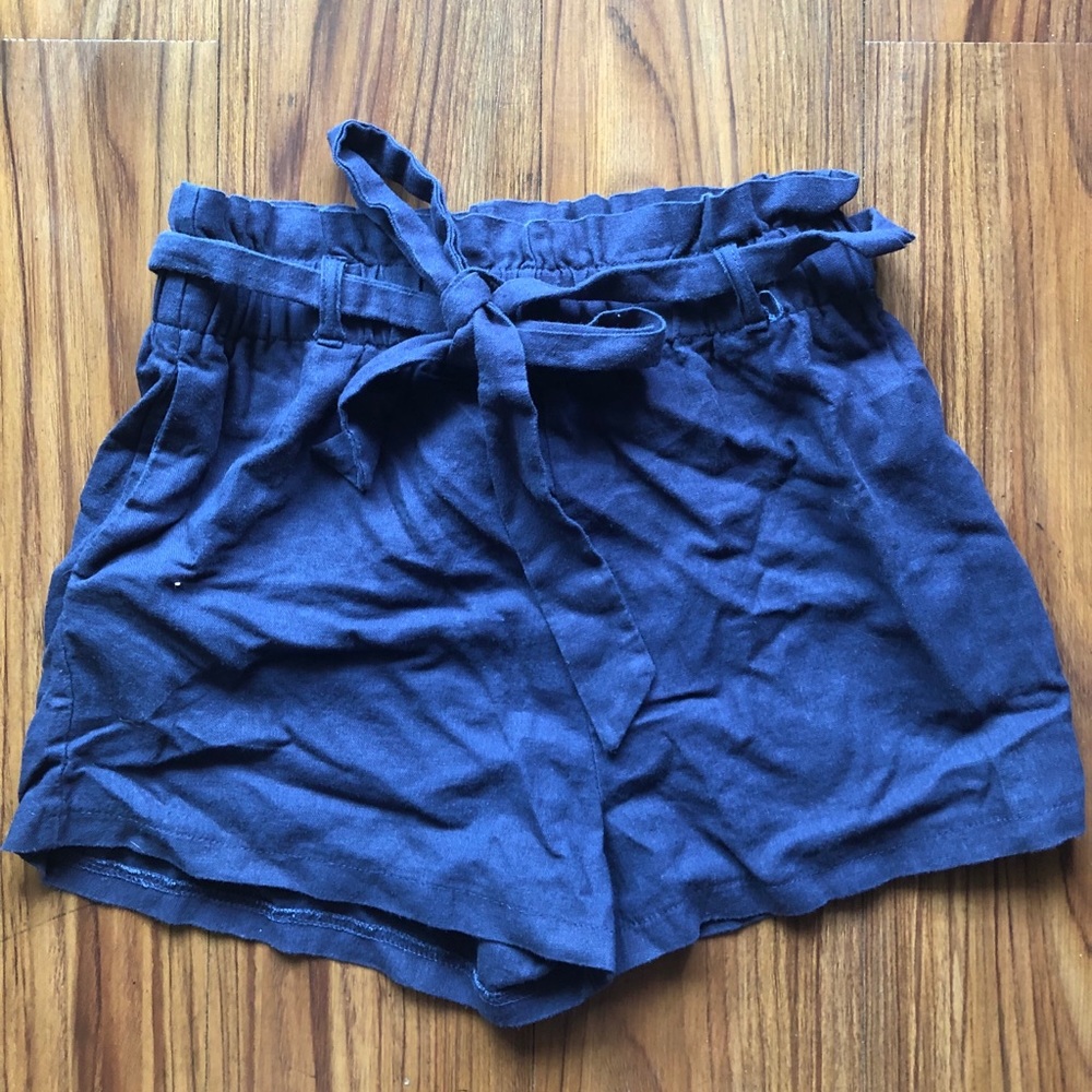 Navy Blue Paper Bag Shorts